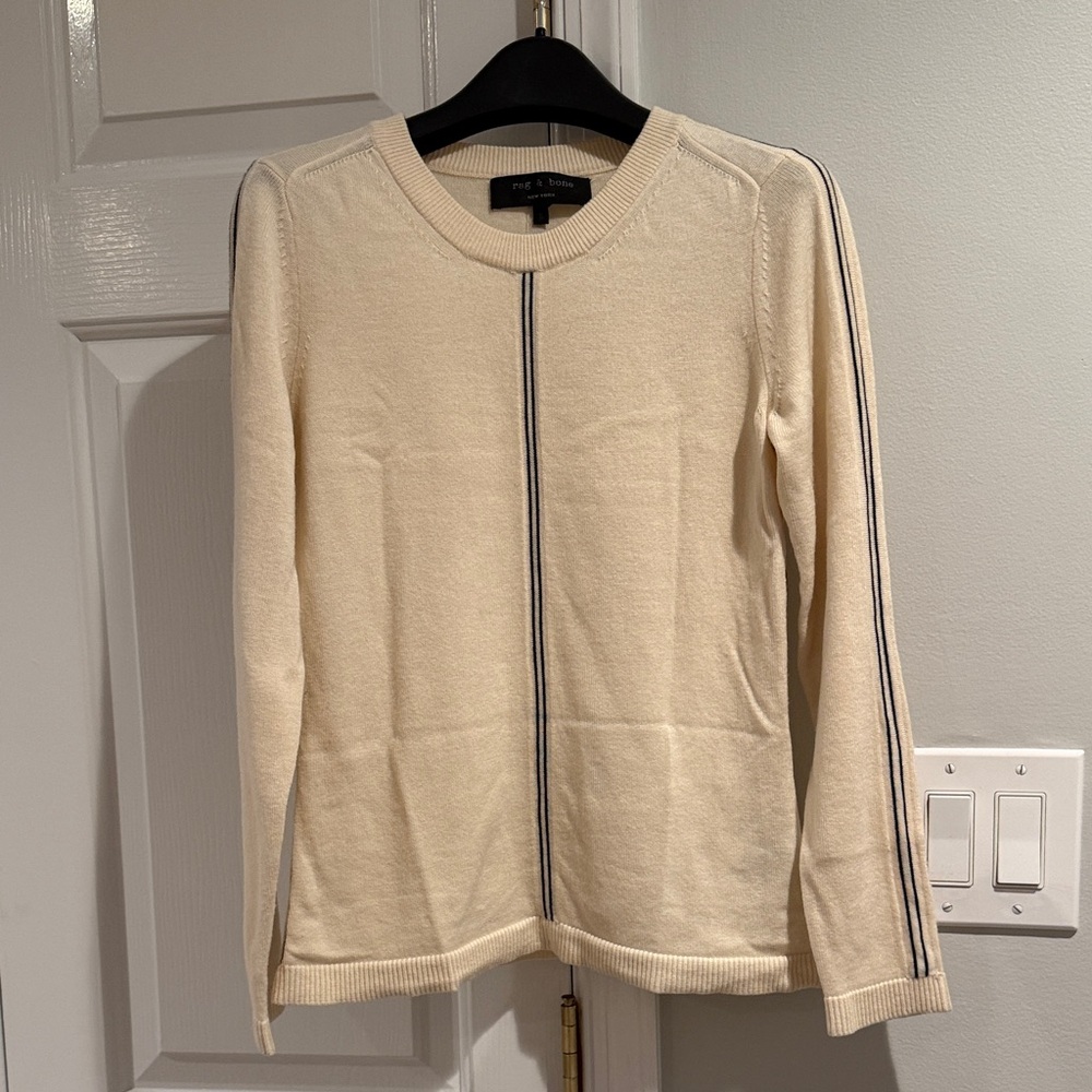 Rag & Bone Ivory Sweater Black Stripes. Thin Wool & Cashmere Blend. Size Small.